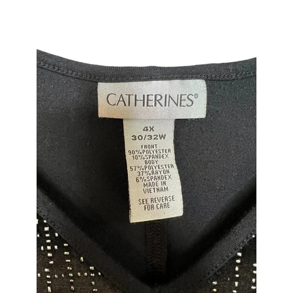 Catherines Top Blouse 4X 30/32W Black Metallic Detail Velvet 3/4 Sleeve - Picture 3 of 9